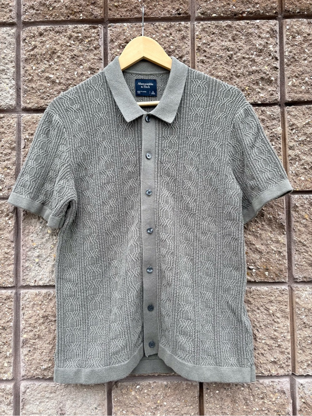 Abercrombie & Fitch Olive Cable Knit Button-Through Polo Sweater